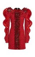 Balmain Mock Neck Sequin Silk Dress