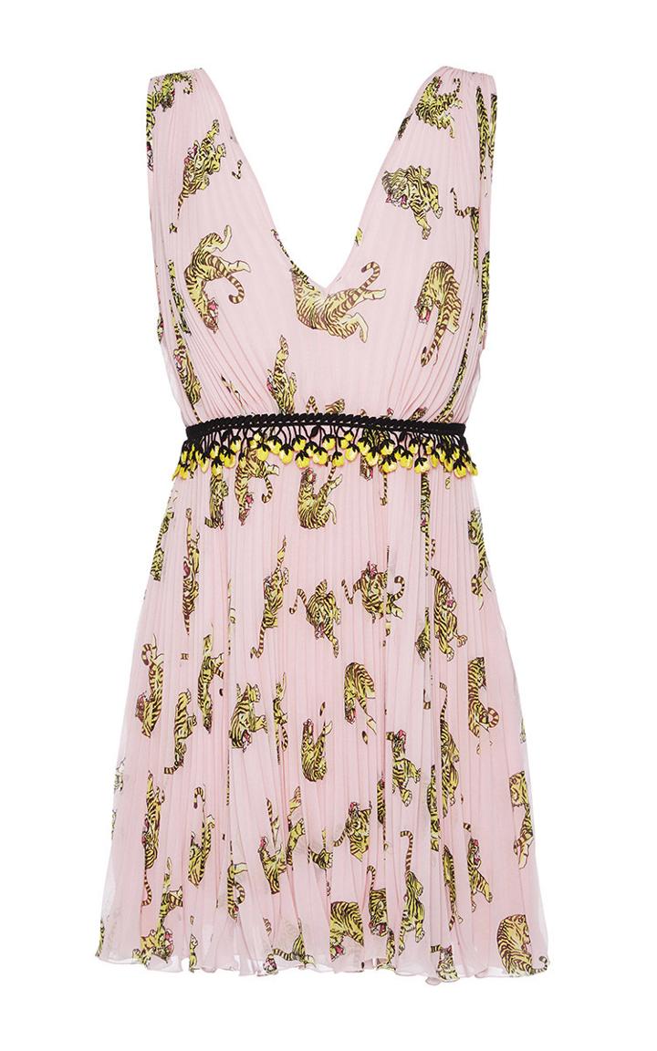 Giamba Deep V-neck Tiger Print Mini Dress
