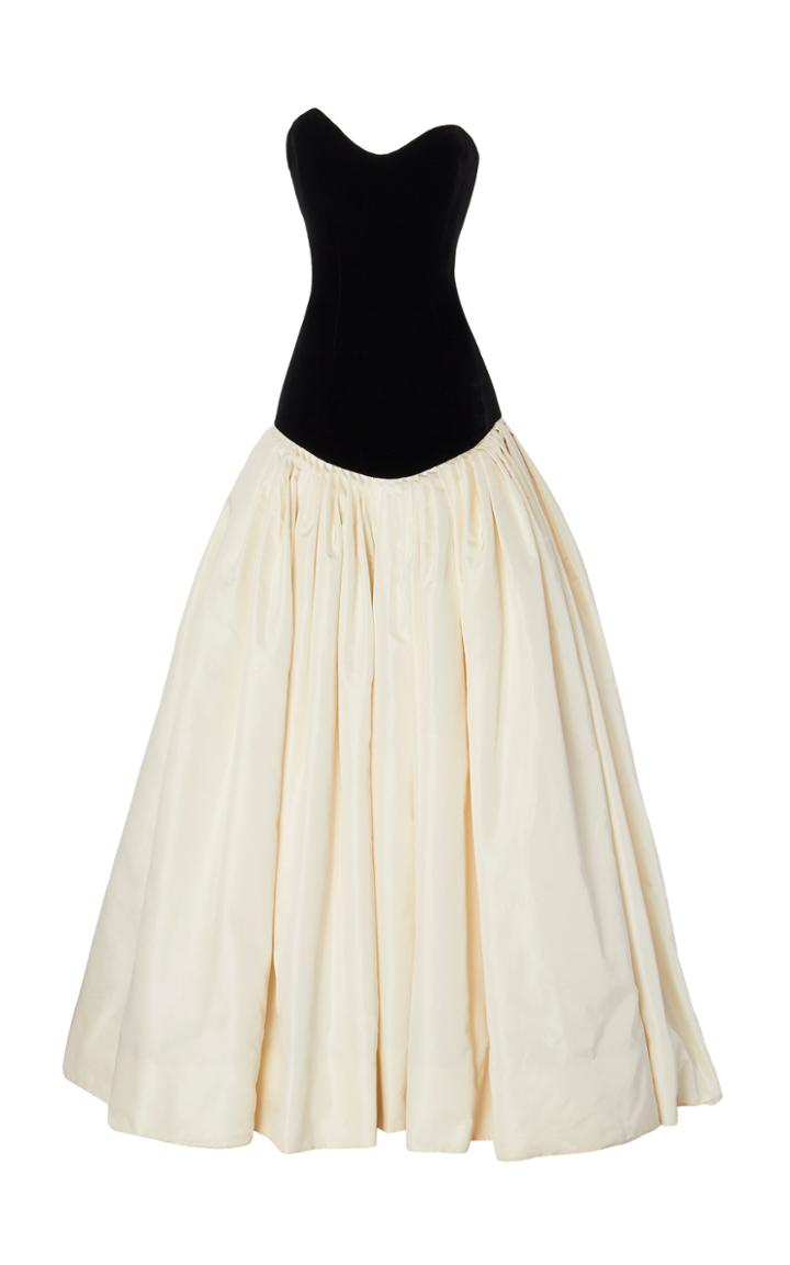 Monique Lhuillier Drop Waist Ballgown With Asymmetrical Strapless Bodice