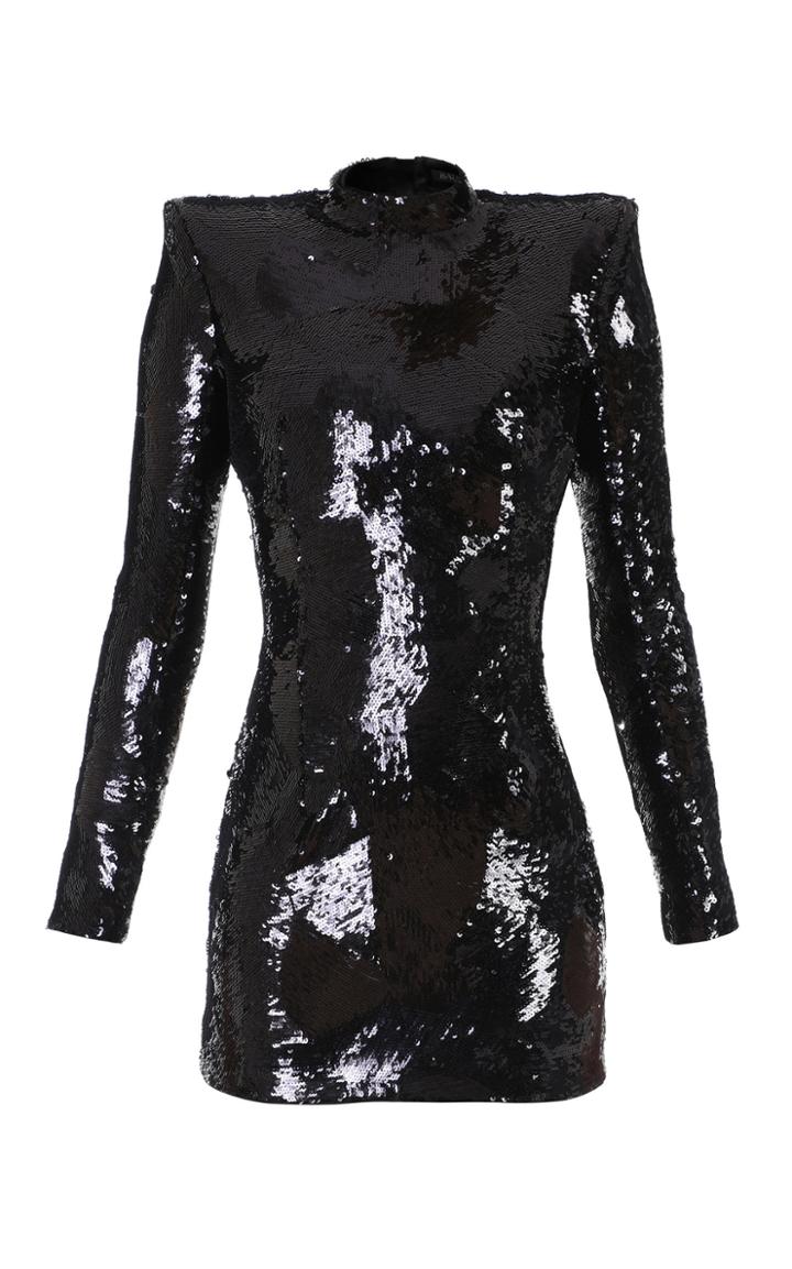 Balmain Long-sleeve Sequin-embellished Mini Dress