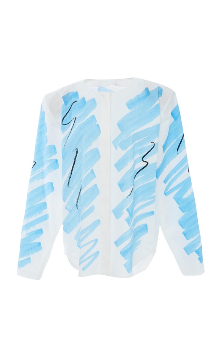 Moschino Collarless Cotton Stretch Poplin Blouse