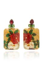 Silvia Furmanovich Marquetry Red And White Floral Rectangle Earring