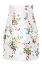 Monique Lhuillier Printed Mikado High Waisted Skirt