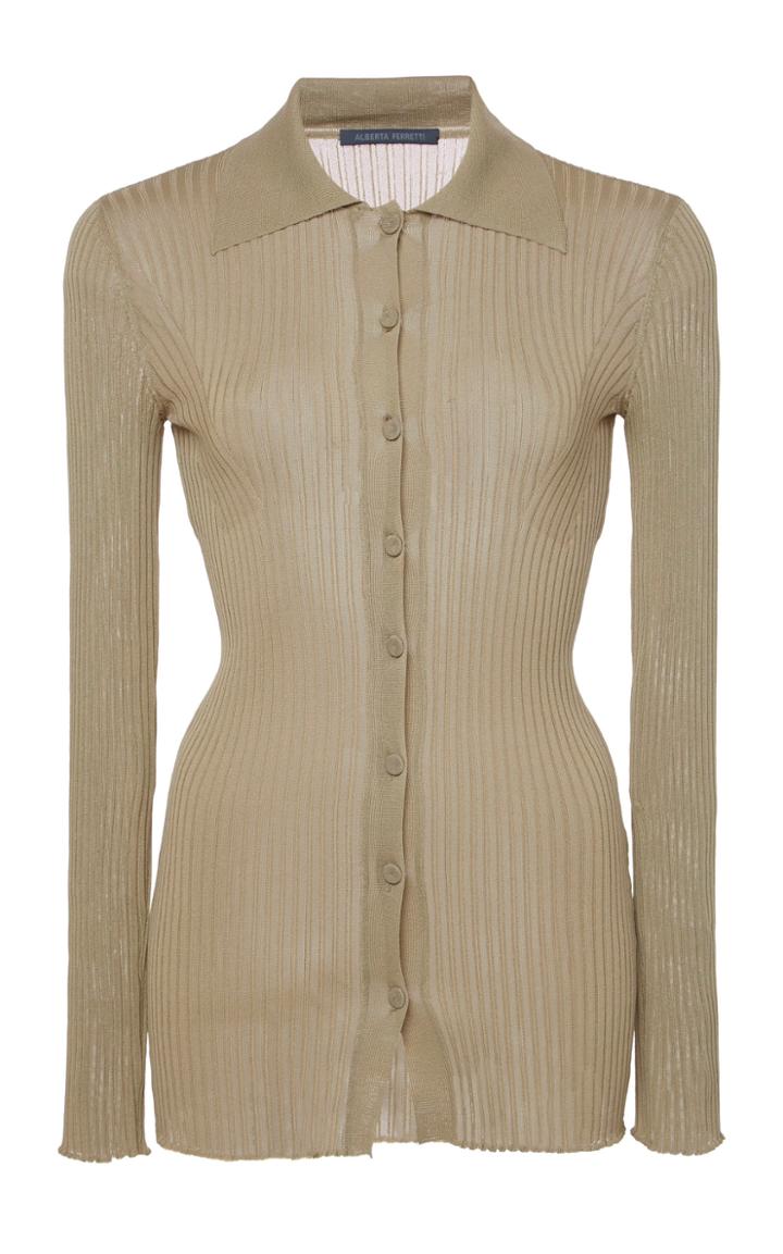 Moda Operandi Alberta Ferretti Viscose Blend Ribbed Long Sleeve Polo Size: 36