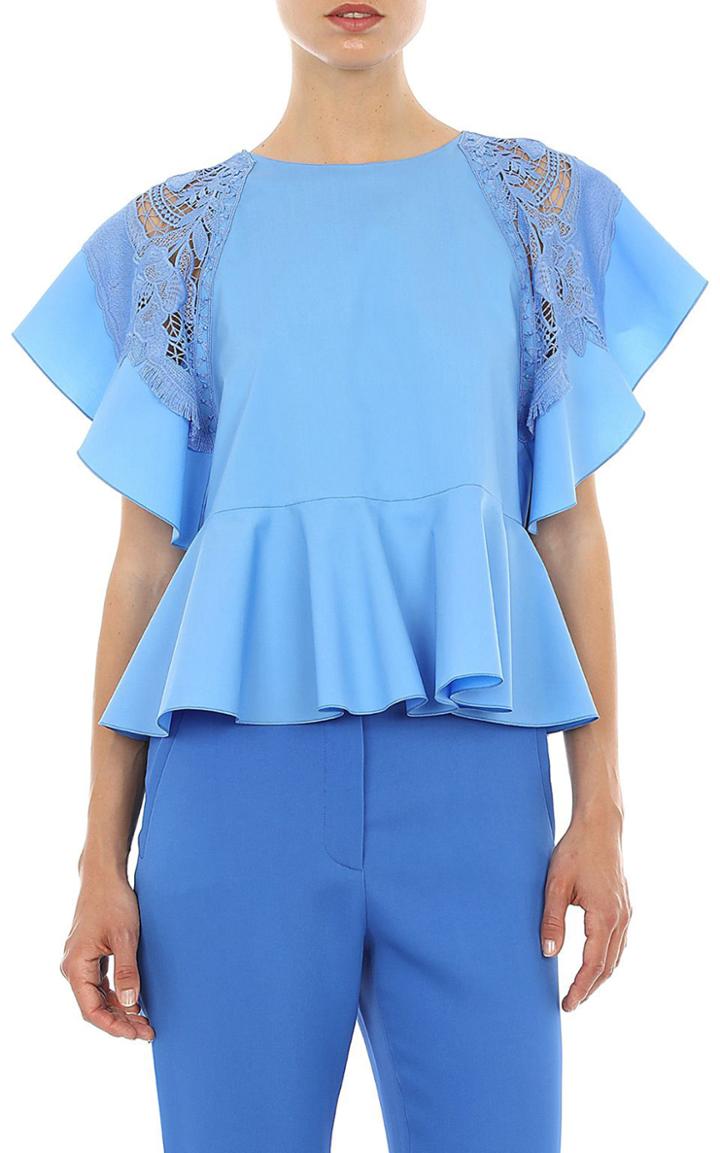 Moda Operandi Alberta Ferretti Lace-inset Cotton Poplin Top