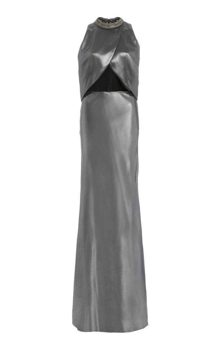 Moda Operandi Kalmanovich Embellished Metallic Satin Gown