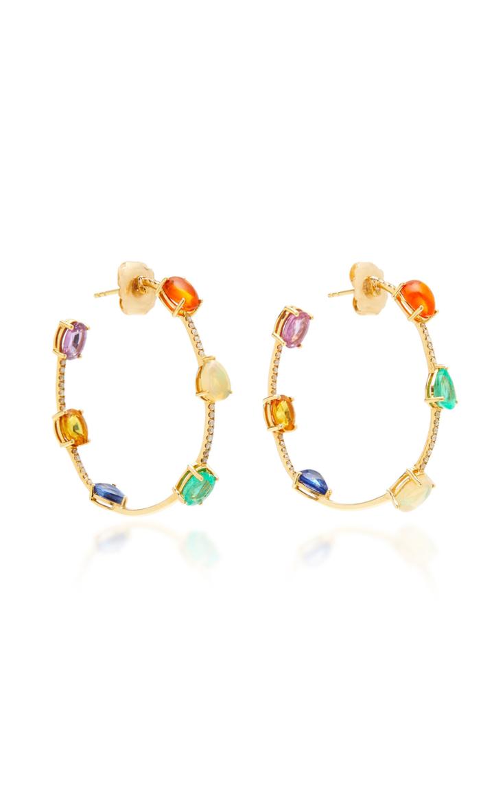 Nina Runsdorf M'o Exclusive: One-of-a-kind Multi-stone And Diamond Hoop Earrings