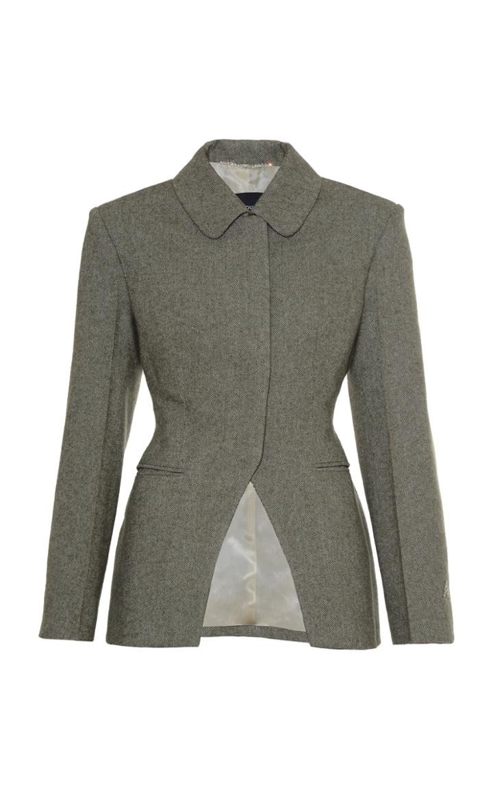 Moda Operandi Anouki Khaki Tweed Slim Waist Single Breasted Blazer