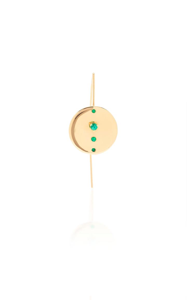 Wwake Single Large Emerald Medallion Earring