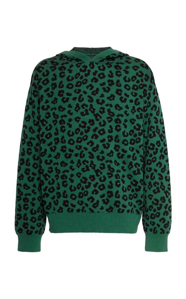 Just Don Leopard-intarsia Knitted Cotton-blend Hooded Sweatshirt