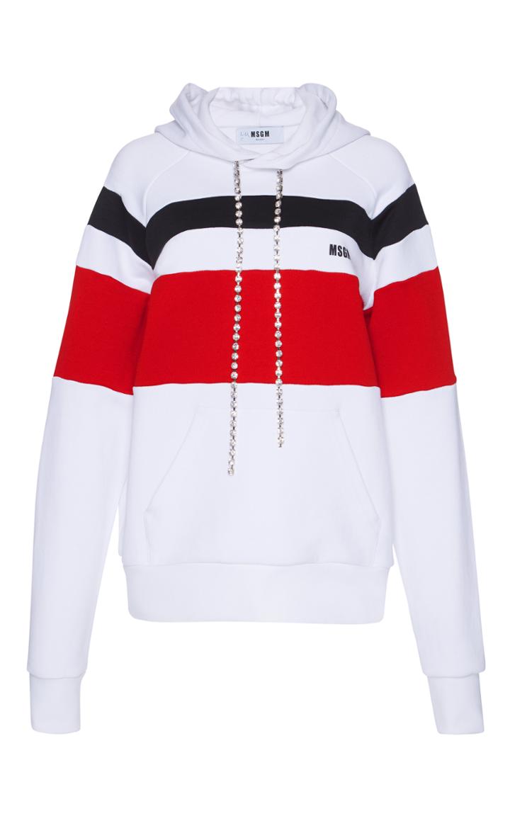 Msgm Striped Logo Hoodie