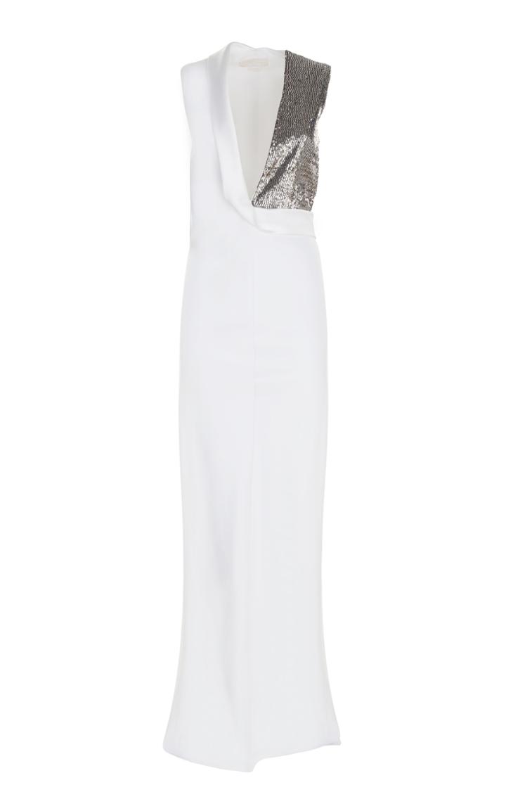Genny White Plunging Floor Length Dress