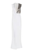 Genny White Plunging Floor Length Dress