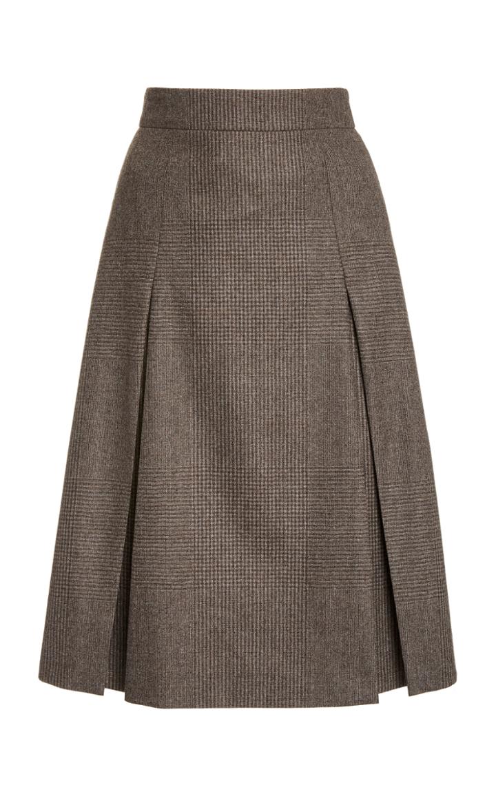 Moda Operandi Akris Pleated Check Wool Skirt