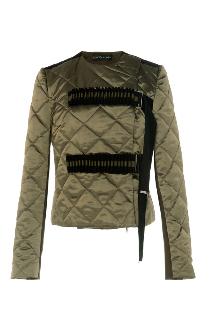 David Koma Mongolian Fur Collared Satin Jacket