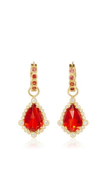 Erica Courtney Fire Opal Drop Earrings With Red Sapphire Huggies
