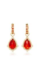 Erica Courtney Fire Opal Drop Earrings With Red Sapphire Huggies