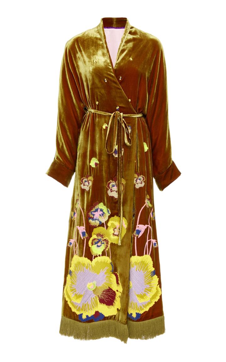 Yuliya Magdych Pansies Embroidered Velvet Caftan