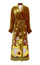 Yuliya Magdych Pansies Embroidered Velvet Caftan