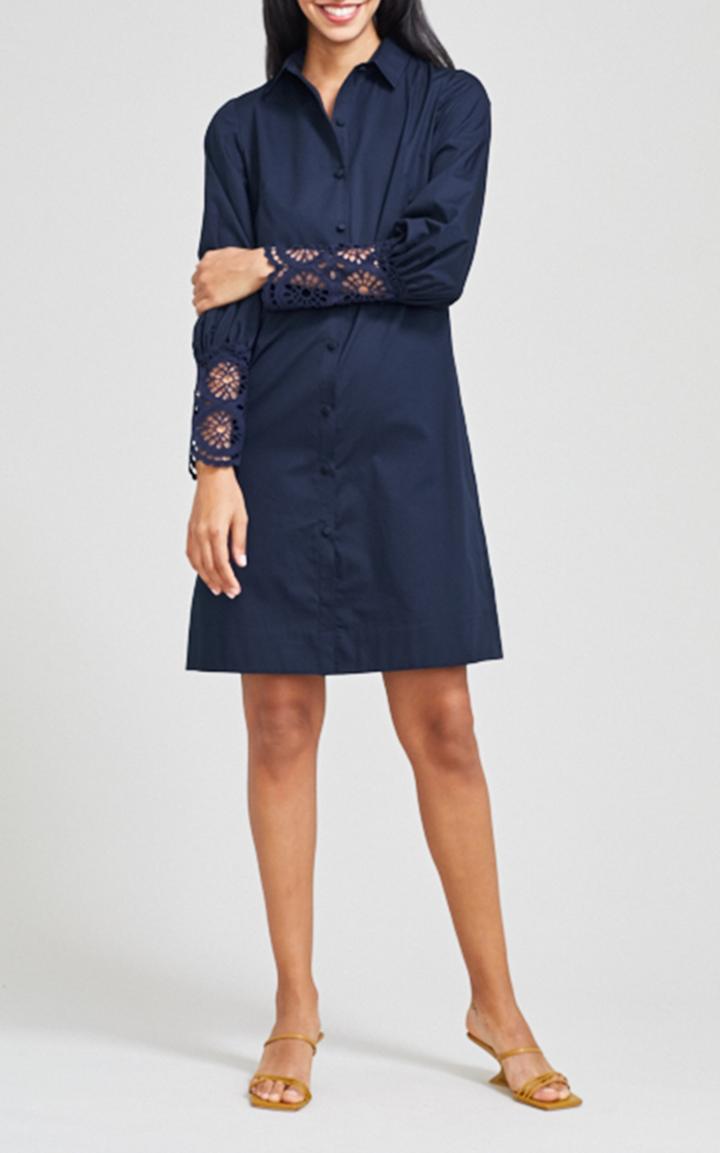 Moda Operandi Lela Rose Embroidered Eyelet Poplin Shirt Dress