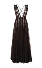 Oscar De La Renta Lace-paneled Pleated Chiffon Maxi Dress