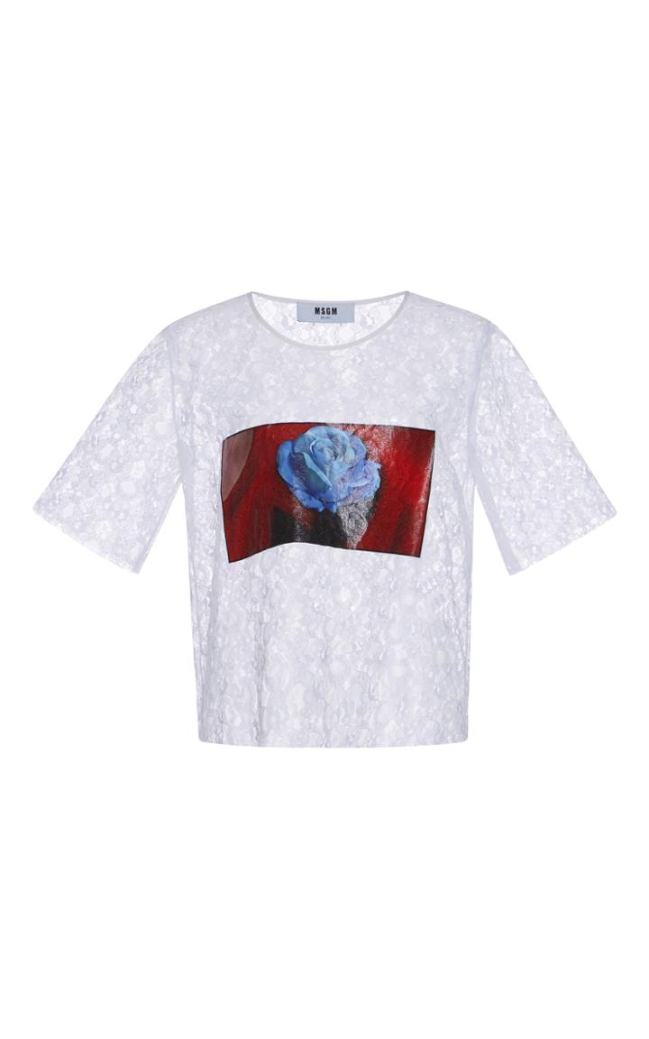 Msgm Rose Graphic Lace T-shirt