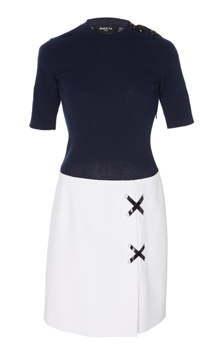 Paule Ka Mixed Media Cotton Stretch Dress