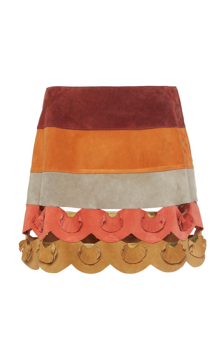 Moda Operandi Alberta Ferretti Suede Leather Patchwork Mini Skirt With Scallop Hem S