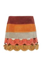 Moda Operandi Alberta Ferretti Suede Leather Patchwork Mini Skirt With Scallop Hem S