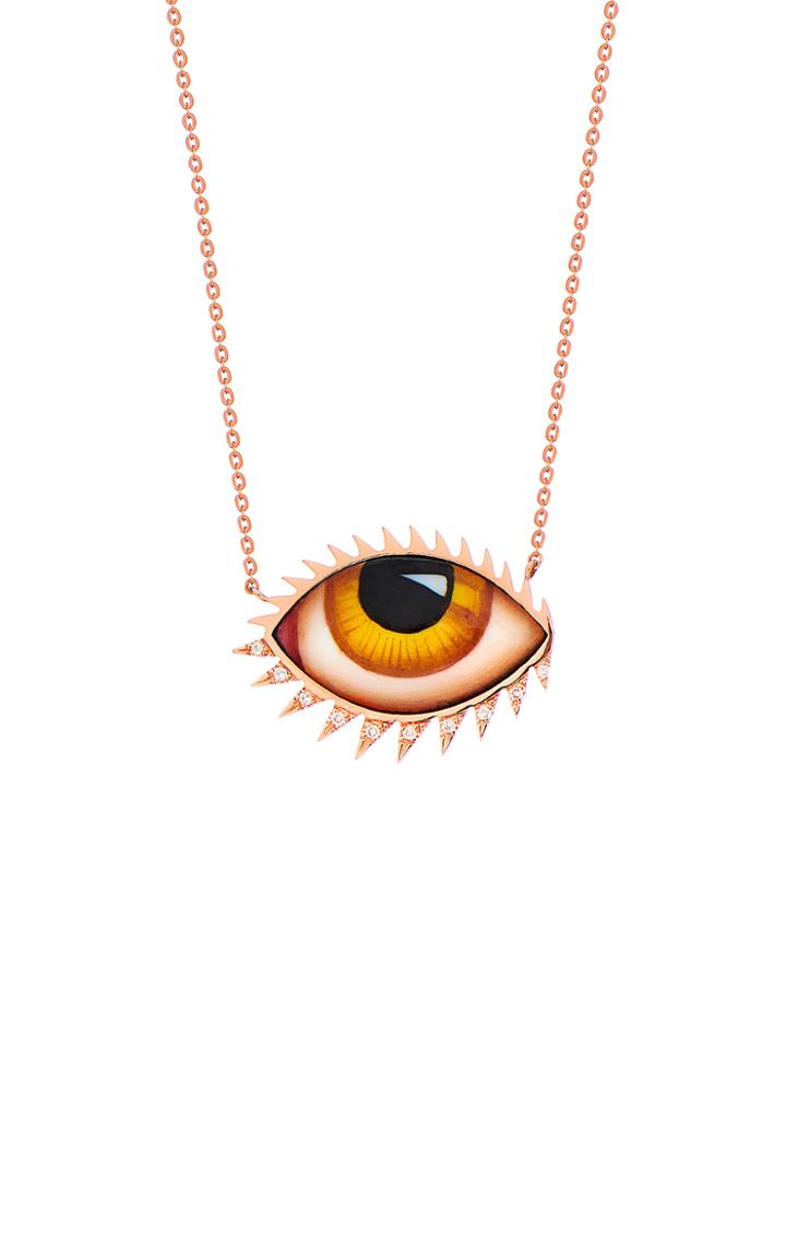 Moda Operandi Lito 14k Rose Gold & Diamond Amber Eye Necklace