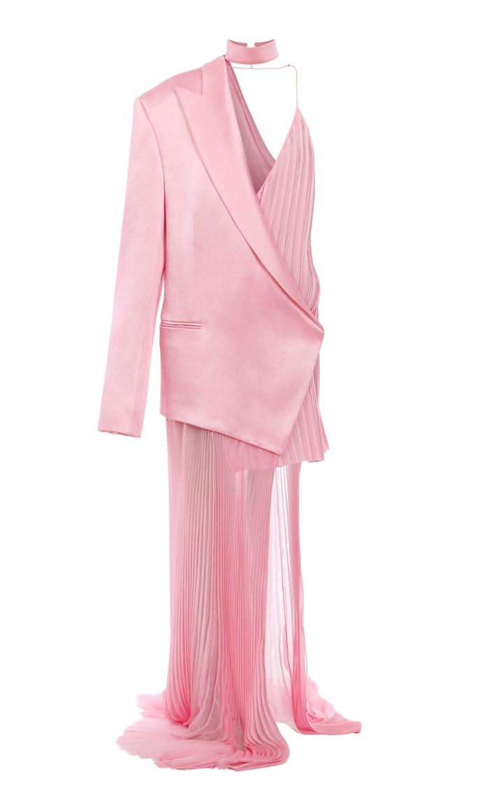 Moda Operandi Balmain Asymmetric Jacket-detailed Pleated Chiffon Dress Size: 36