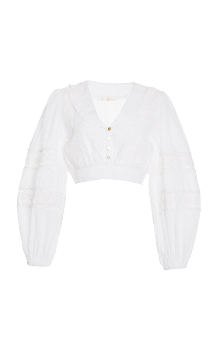 Moda Operandi Loveshackfancy Salida Swiss-dot Cotton Cropped Top