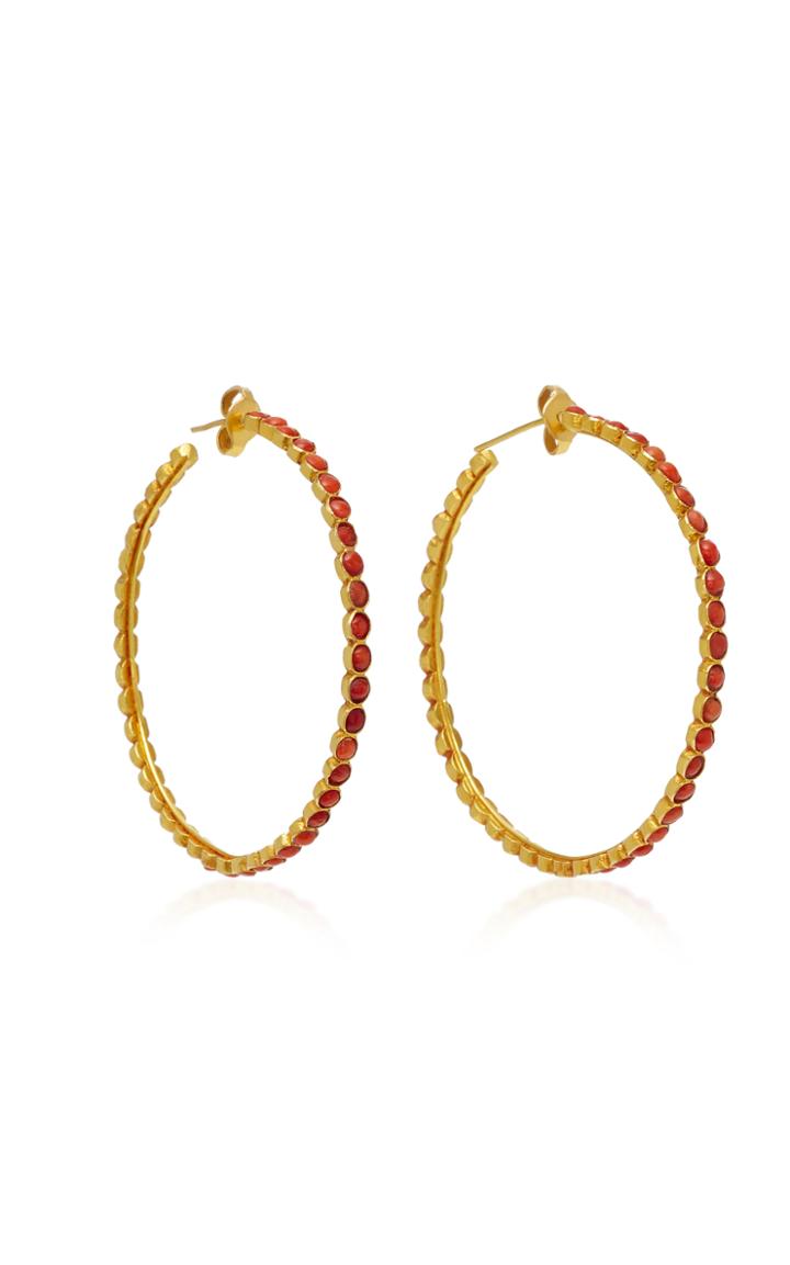 Sanjay Kasliwal 18k Gold Coral Hoop Earrings