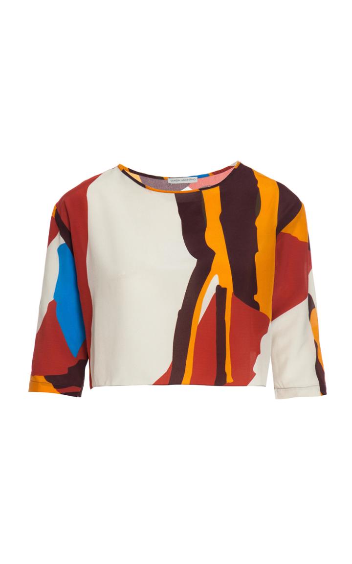 Vanda Jacintho Printed Crepe De Chine Cropped Top