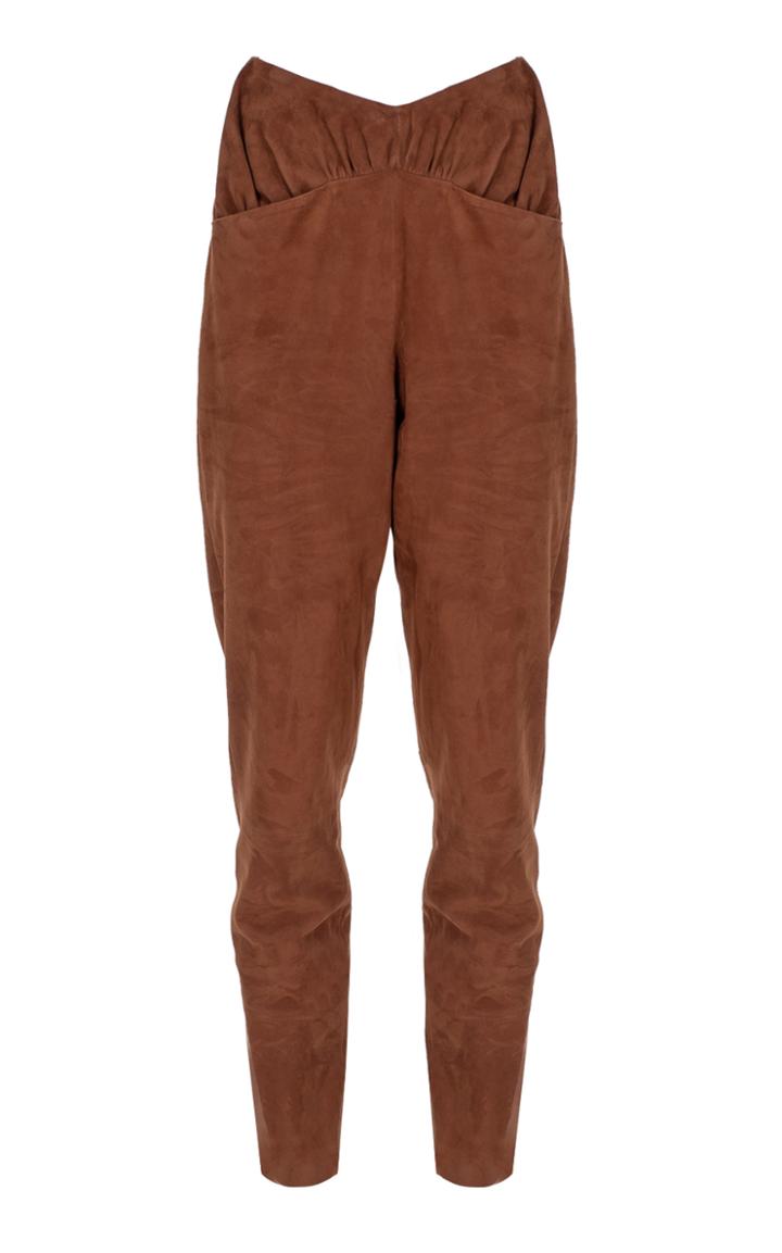 Moda Operandi Zeynep Aray Ruched Suede Straight-leg Pants