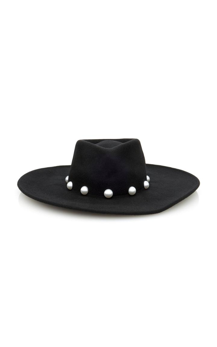Avenue Heather Faux Pearl-embellished Wool Fedora