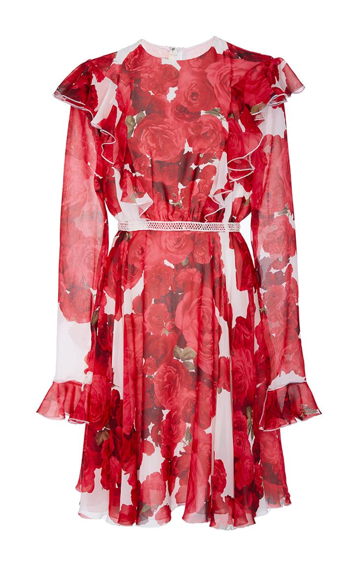 Giambattista Valli Long Sleeve Georgette Floral Mini Dress