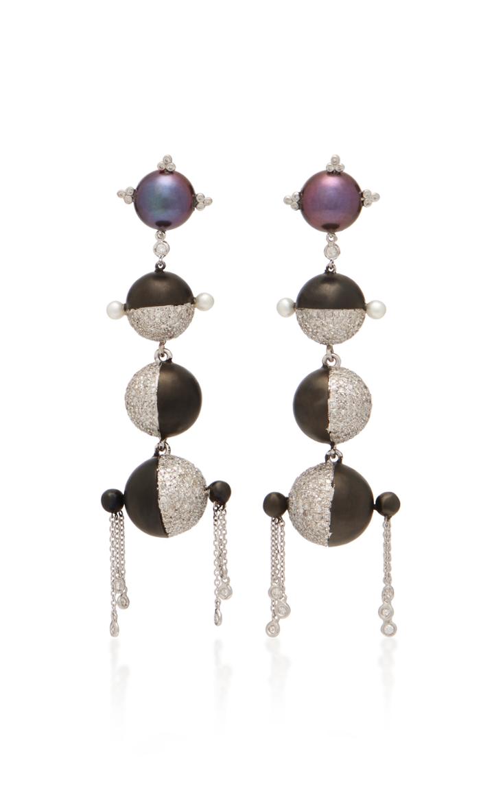 Lauren X Khoo Sphere 18k White Gold Diamond And Pearl Earrings
