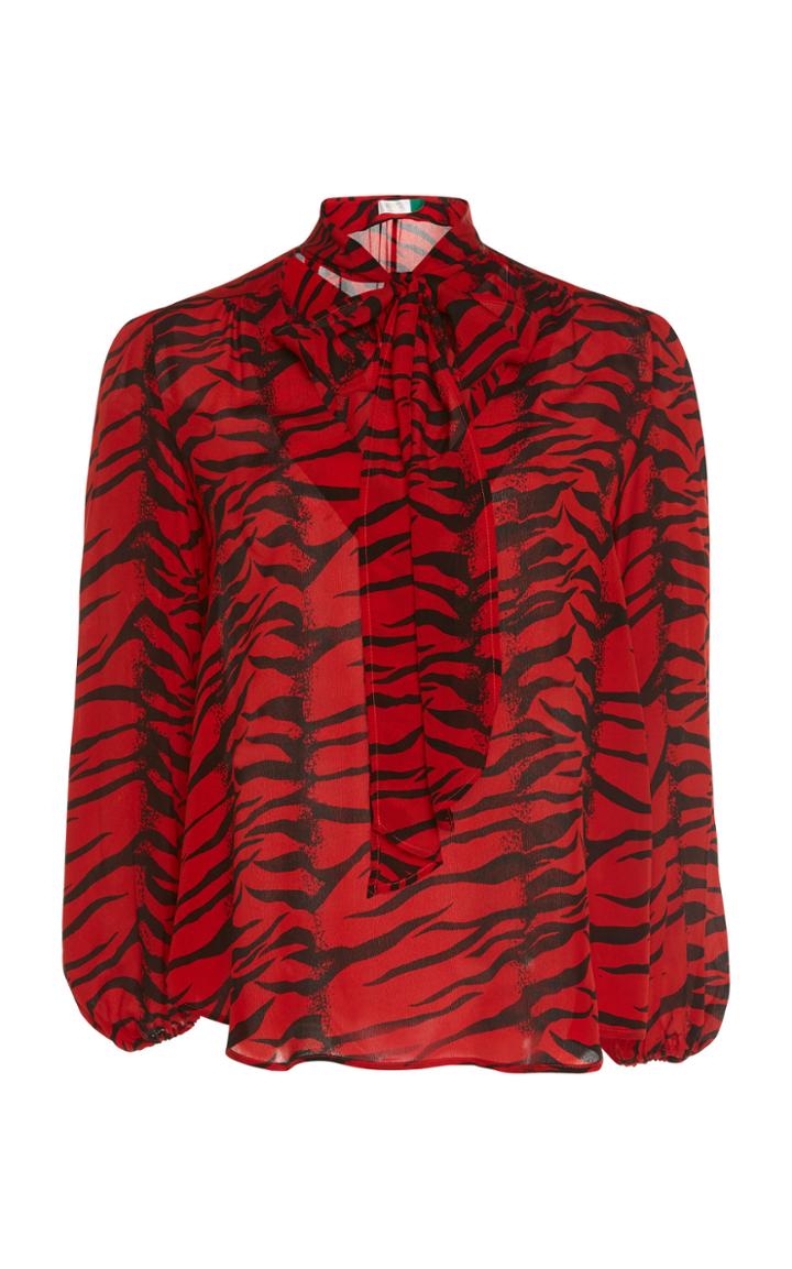 Rixo Moss Pussy-bow Printed Silk-chiffon Blouse