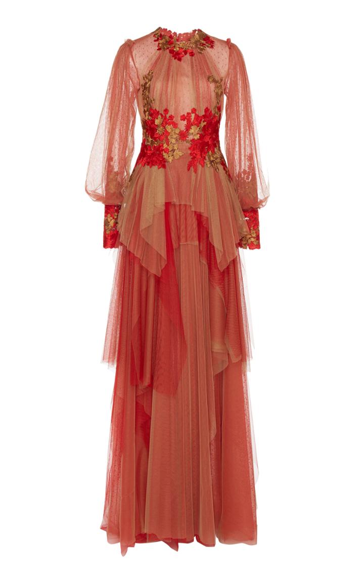 Costarellos Draped Tulle Gown