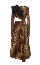 Moda Operandi Prabal Gurung Feather Embellished Leopard-print Midi Dress