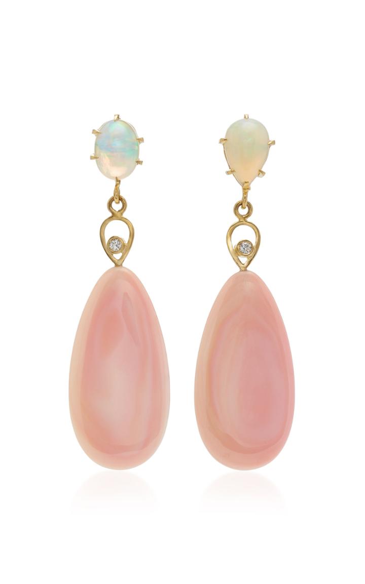 Katey Walker 18k Gold Opal Diamond And Conch Drop Earrings