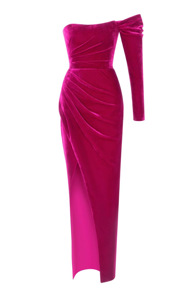 Rasario Off-shoulder Draped Velvet Silk-blend Gown
