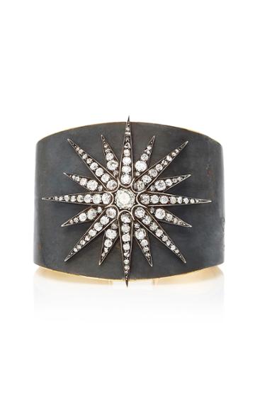 Fred Leighton One-of-a-kind Antique Diamond Starburst Brooch On Silver Topped Gold Cuff Bracelet