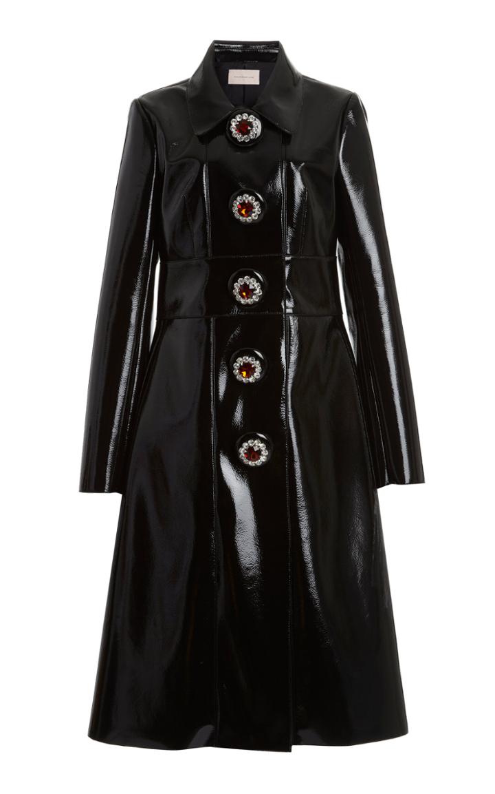 Moda Operandi Christopher Kane Crystal Button Patent-coated Jersey Coat