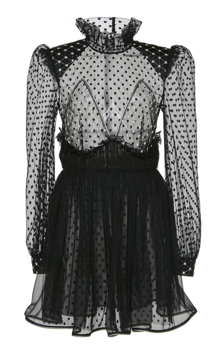 Alberta Ferretti Plumetis Sheer Embellished Tulle Dress