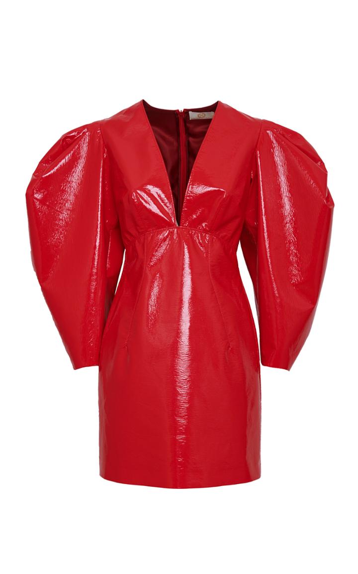 Sara Battaglia Puffed-sleeve Patent Mini Dress