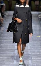 Prada Double Breasted Wool Coat With Contrast Panel