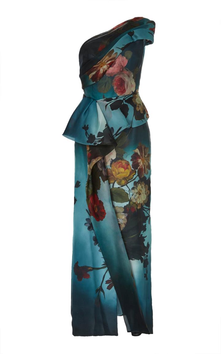Marchesa One Shoulder Floral Printed Dress