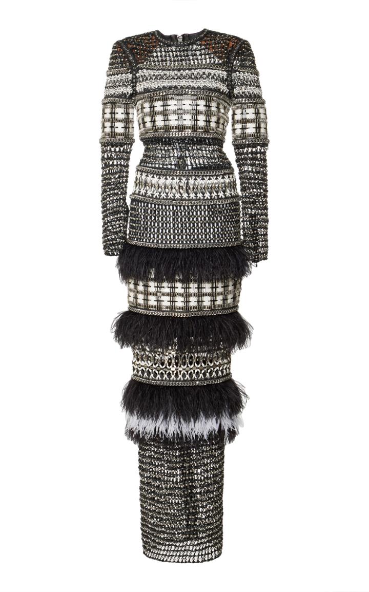 Balmain Patchwork Long Sleeve Dress